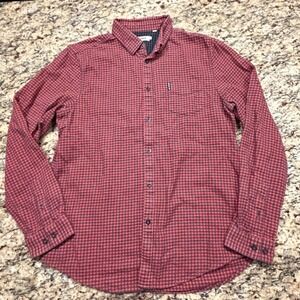 Ben Sherman Mens Red Black Houndstooth Long Sleeve Button Down Shirt Large L